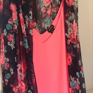 Hot pink tank with armless kimono
